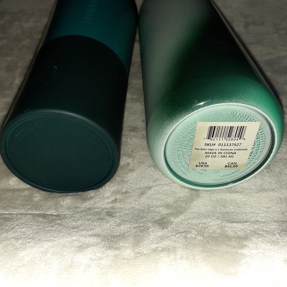 STARBUCKS 2022 HOLIDAY GREEN OMBRE INSULATED TUMBLER 20 0Z & DEEP AQUA DIPPED - Picture 4 of 5